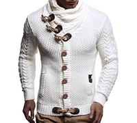 Leif Nelson Herren Strickjacke Schalkragen Slim Fit Winter-Freizeit-Jacke Sommer Moderne Männer Pulli Grobstrick Sweatjacke Langarm Herren schwarzer Hoodie-Pullover, Weiss/Beige, M