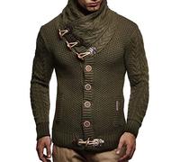 Leif Nelson Herren Strickjacke Schalkragen Slim Fit Winter-Freizeit-Jacke Sommer Moderne Männer Pulli Grobstrick Sweatjacke Langarm Herren schwarzer Hoodie-Pullover, Khaki, S