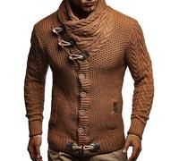 Leif Nelson Herren Strickjacke Schalkragen Slim Fit Winter-Freizeit-Jacke Sommer Moderne Männer Pulli Grobstrick Sweatjacke Langarm Herren schwarzer Hoodie-Pullover, Camel, M