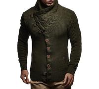 Leif Nelson Herren Strickjacke Schalkragen Slim Fit Winter-Freizeit-Jacke Sommer Moderne Männer Pulli Grobstrick Sweatjacke Langarm Herren schwarzer Hoodie-Pullover LN7080 Khaki Large