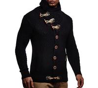 Leif Nelson Herren Strickjacke Schalkragen Slim Fit Winter-Freizeit-Jacke Sommer Moderne Männer Pulli Grobstrick Sweatjacke Langarm Herren schwarzer Hoodie-Pullover, Dunkel Blau, L