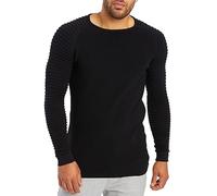 LEIF NELSON Herren Strickpullover Basic Rundhals Crew Neck Sweatshirt Langarm Sweater Feinstrick LN20729, Größe XXL, Schwarz