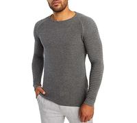 LEIF NELSON Herren Strickpullover Basic Rundhals Crew Neck Sweatshirt Langarm Sweater Feinstrick LN20729, Größe XL, Anthrazit