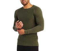 LEIF NELSON Herren Strickpullover Basic Rundhals Crew Neck Sweatshirt Langarm Sweater Feinstrick LN20729, Größe XXL, Khaki