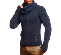 Leif Nelson Herren Strickpullover Blau mit Kragen/Hochwertiger Winterpullover Regular Fit, ideal für Casual-Looks, Langarm Größe M