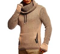 Leif Nelson Herren Strickpullover Braun mit Kragen/Hochwertiger Winterpullover Regular Fit, ideal für Casual-Looks, Langarm Größe XL