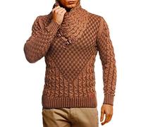 Leif Nelson Herren Strickpullover Braun mit Schalkragen/Hochwertiger Winterpullover in Regular Fit, ideal für Casual und Business, Langarm Größe L