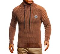 Leif Nelson Herren Strickpullover Braun mit Schalkragen/Hochwertiger Winterpullover in Regular Fit, ideal für Casual und Business, Langarm Größe L