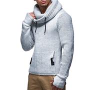 Leif Nelson Herren Strickpullover Grau mit Kragen/Hochwertiger Winterpullover Regular Fit, ideal für Casual-Looks, Langarm Größe XL