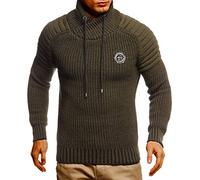 Leif Nelson Herren Strickpullover Khaki mit Schalkragen/Hochwertiger Winterpullover in Regular Fit, ideal für Casual und Business, Langarm Größe 4XL