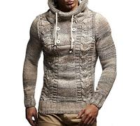 Leif Nelson Herren Strickpullover mit Kapuze Beige/Hochwertiger Winterpullover in Regular Fit, ideal für Casual und Business, Langarm Größe 4XL