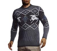 Leif Nelson Herren Strickpullover Norwegerpullover Pullover mit Rundkragen Winterpullover Männer Pulli für Weihnachten Winter Norweger Muster Slim Fit Crew Neck LN20761 XXL Anthrazit