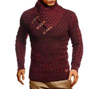 Leif Nelson Herren Strickpullover Rot mit Schalkragen/Hochwertiger Winterpullover in Regular Fit, ideal für Casual und Business, Langarm Größe 4XL
