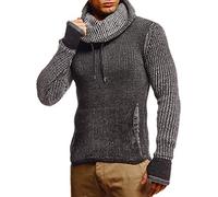 Leif Nelson Herren Strickpullover Schwarz mit Kragen/Hochwertiger Winterpullover Regular Fit, ideal für Casual-Looks, Langarm Größe XL