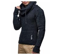 Leif Nelson Herren Strickpullover Schwarz mit Kragen/Hochwertiger Winterpullover Regular Fit, ideal für Casual-Looks, Langarm Größe M
