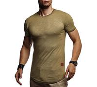 Leif Nelson Herren T-Shirt Sommer Rundhals-Ausschnitt Khaki, Größe XXL Regular Fit 100% Baumwolle Casual Basic Kurzarm Männer-Shirt