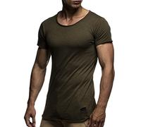 Leif Nelson Herren T-Shirt Sommer Rundhals-Ausschnitt Khaki L 100% Baumwolle Casual Basic Männer T-Shirt Kurzarm