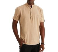 Leif Nelson Leinenhemd Herren Sommer Kurzarm Beige/Henley Hemd für Freizeit und Business/aus Leinen und Baumwolle/Regular Fit Größe XXL