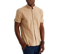 Leif Nelson Leinenhemd Herren Sommer Kurzarm Beige/Henley Hemd für Freizeit und Business/Gemischt aus Leinen und Baumwolle/Regular Fit Größe M