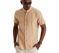 Leif Nelson Leinenhemd Herren Sommer kurzarm Beige/Leinen Hemd für Freizeit und Business/Gemischt aus Leinen und Baumwolle/Regular Fit Größe XL