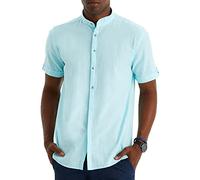 Leif Nelson Leinenhemd Herren Sommer Kurzarm Mint/Henley Hemd für Freizeit und Business/Gemischt aus Leinen und Baumwolle/Regular Fit Größe S
