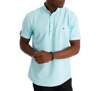 Leif Nelson Leinenhemd Herren Sommer Kurzarm Mint/Henley Hemd für Freizeit und Business/Gemischt aus Leinen und Baumwolle/Regular Fit Größe M