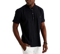 Leif Nelson Leinenhemd Herren Sommer schwarz Kurzarm/Henley Hemd für Freizeit und Business/aus Leinen und Baumwolle/Regular Fit Größe XXL