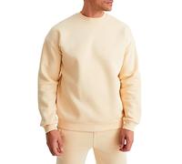 Leif Nelson Oversize Pullover Beige Baumwolle mit Rundhalskragen Männer Pulli Sweatshirt Langarmshirt Größe M