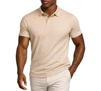 Leif Nelson Poloshirt Herren Slim Fit, 100% Baumwolle, Kurzarm Polohemd, körpernaher Schnitt, Casual Business Sommer Shirt, Beige Größe XXL