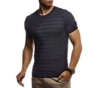 Leif Nelson Sommer T-Shirt Herren - Feinstrick Rundhals-Ausschnitt, Schwarz, Größe S - Regular Fit, Casual Basic