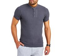 Leif Nelson T-Shirt Herren Feinstrick Sommer Grandad Kragen Basic Männer Shirt Crew Neck Jungen Kurzarmshirt Kurzarm Sleeve LN7705 Anthrazit Größe S