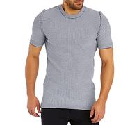Leif Nelson T-Shirt Herren Rundhals Ausschnitt Sommer Feinstrick Basic Männer Shirt Crew Neck Jungen Kurzarmshirt O-Neck Kurzarm Sleeve LN20769 Schwarz Ecru Größe XXL