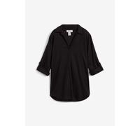 Langarmbluse BONPRIX "3/4-Arm Bluse mit Leinen", Damen, Gr. 42, schwarz, Web, Obermaterial: 55% Leinen, 45% Viskose, figurumspielend normal, Aufschlag, Blusen, figurumspielende Passform, für vielseiti
