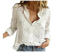 Leinen Bluse Damen Retro Einfarbig Leinenhemd Einreihiges Hemd Langarm Revers Hemdbluse Sommer Shirt Bequeme Blusenshirt Locker Oberteile Urlaub Strand Tunika Tops Blusen & Tuniken für Damen Hemden