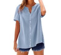 Leinen Bluse Damen Sommer Kurzarm Shirt Top Stand Solid Color Sleeve Collar Casual Women's Basic Shirts Baumwollshirt Blusen Italienische T-Shirt Oversize Große Größen T Tshirt Langes Baumwolle