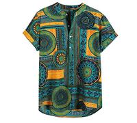 Leinen Hemd Herren Henley Shirt Hemd Kurzarm Sommer Hemd Baumwolle Leinen Kurzarmhemd Sommerhemd Leinenhemd Kurzarmhemd Stehkragenhemd Hawaii Hemd Männer Trachtenhemd Grün 3XL
