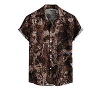 Leinen Hemd Herren Kurzarm Sommer Print Sommerhemd Baumwolle Leinen Freizeithemd Leinenhemd Sommerhemd Herrenhemden Wanderhemd Regular Fit Männer Tops Trachtenhemd Kaffee XXL