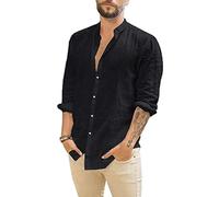 Leinen Hemd Herren Langarm Leinenhemd Sommerhemde Freizeit Hemd Leinenhemd Langarm Hemd Atmungsaktives Bequeme Regular Fit Men Shirts Schwarz M