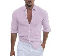 Leinen Hemden Herren, Hemden Herren Langarm Freizeithemden Täglich Casual Regular Fit Sommerhemd Mit Button Basis Urlaub Leicht Atmungsaktiv Freizeithemd Comfort Baggy Modische Herren Hemden