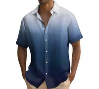 Leinen Hemden Herren Trachtenhemd Weiß Schwarzes Hemd Gradient Button Down Freizeithemd Lässige Lose Fit Beach Shirts Pilotenhemd Kurzarm