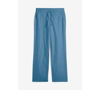 Leinenhose BONPRIX, Damen, Gr. 38, N-Gr, blau (jeansblau), Web, Obermaterial: 55% Leinen, 45% Baumwolle, unifarben, loose fit lang, Hosen Leinenhose, Loose Fit, mit Kordelzugbund, mit Eingrifftaschen,