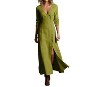 Leinen Kleid, Leinen Kleid Damen Boho Style Baggy Knielang Musselinkleid Baumwollkleid Sommer Sommerkleid Sommerkleider a Linie Leicht Baggy Strandkleid Freizeitkleider