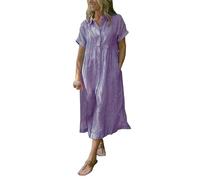Leinen Kleid, Leinenkleider Damen Boho Style Sommer Baggy Musselinkleid Sommerkleid Knielang Baggy Baumwollkleid Sommerkleider Luftige Leicht Leinen Strandkleid Freizeitkleider