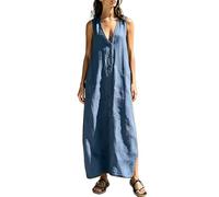 Leinen Kleid, Musselin Kleid Damen Baggy Knielang Boho Style Baumwollkleid Sommerkleid Sommer Luftige Musselinkleid Freizeitkleider a Linie Leinen Leicht Sommerkleider Strandkleid