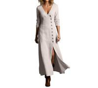 Leinen Kleid, Musselin Kleid Damen Knielang Boho Style Sommer Baumwollkleid Musselinkleid Baggy Leicht Sommerkleid Freizeitkleider Luftige Baggy a Linie Strandkleid Sommerkleider