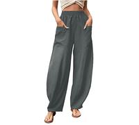 Leinen Latzhose Damen - Sommer Ärmelloser Jumpsuit Baumwolle Leinenhose Strampler Overalls Strampler Lässiger Spielanzug Casual Loose Rompers mit Tasche Trägerhose