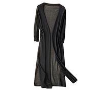 Leinen Leichte Strickjacke Damen Sommer Lang | Mantel Damen Elegant | Sommerjacke Große Größen Strickmantel Mit Schlitz Damenjacken Dünne Longstrickjacke Langarm Feinstrick Lässige Leinen-Strickjacke