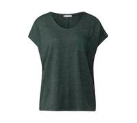 T-Shirt STREET ONE, Damen, Gr. 38, grün (mid grün), Jersey, Obermaterial: 80% Polyester, 20% Viskose, casual, hüftbedeckend, V-Ausschnitt, Kurzarm, Shirts, im Leinen-Look und mit Brusttasche+ö (224151