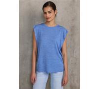 Trägertop STREET ONE STUDIO, Damen, Gr. 46, blau (sunset blau), Stoff, 80% Polyester, 20% Viskose, unifarben, normal normal, Rundhals, Volant, Tops Trägertop, Rundhalsausschnitt (11795332-46) sunset b