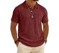 Leinen Poloshirt für Herren Leichtes Sport Henley Shirt Sommer Baumwolle Polohemd Arbeit Business Kurzarm Tops Casual Einfarbig Golf Tshirt Revers Knopfleiste Arbeitstshirts Sportshirt